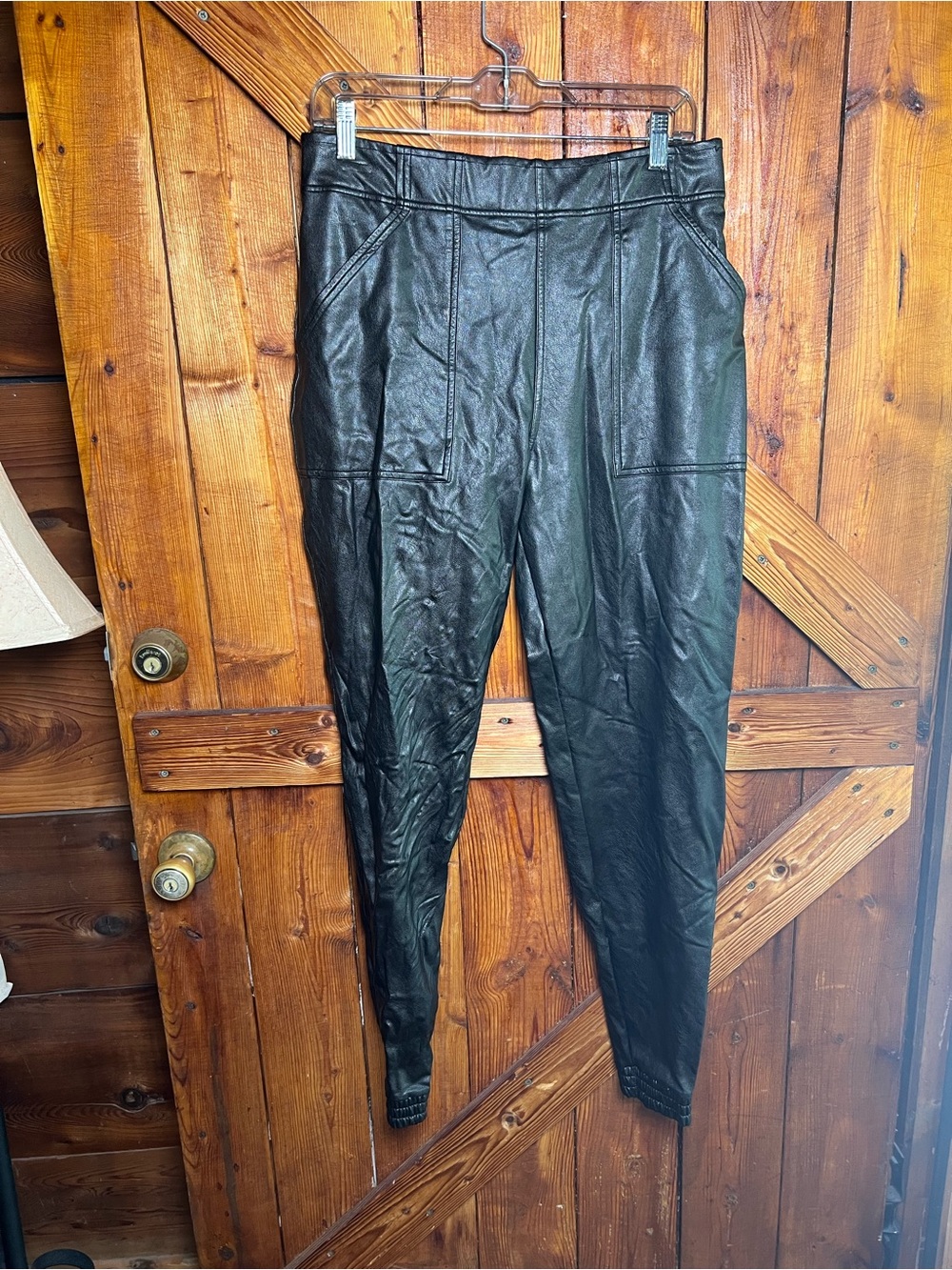 SPANX Black Faux Leather Jogger Pants